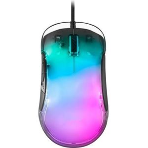 MMGLOW gaming-muis, zwart, RGB-verlichting, optische sensor, 7 programmeerbare toetsen, ideaal voor videogames en grafisch design.
