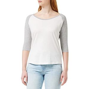 Build Your Brand Dames T-Shirt Ladies 3/4 Contrast Raglan Tee Vrouwen Top verkrijgbaar in vele kleuren, maten XS - 5XL, wit/heather grey., XS