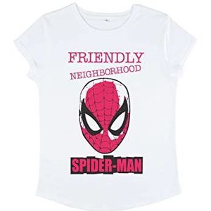 Marvel Women's Avengers Classic-Friendly Neighborhod T-shirt met opgerolde mouwen, wit, L, wit, L