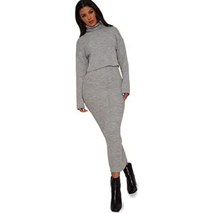 Chi Chi London Gebreide damestrui met rolkraag in grijze trui, Grijs, L