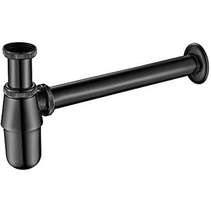 Ibergrif M20505B, Sifon voor Wastafel, 1-1/4 "", Universele Buissifon, 295 mm, Messing Fles, Zwart