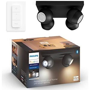 Philips Hue Buckram Opbouwspot 4-Lichts - Warm tot Koelwit Licht - Duurzame LED Verlichting - Incl. dimmer switch - Verbind met Bluetooth of Hue Bridge - Werkt met Alexa en Google Home - Zwart