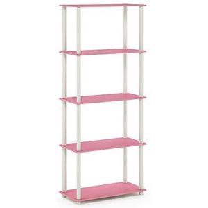 Furinno Turn-N-Tube 5-traps multifunctionele plank, boekenkast, opbergrek, met ronde buizen, roze/wit, 59,9 (breedte) x 145,8 (hoogte) x 29,5 (diepte) cm