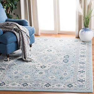 SAFAVIEH Traditioneel tapijt voor woonkamer, eetkamer, slaapkamer - Isabella Collection, korte pool, blauw en crème, 160 x 229 cm