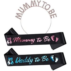 YOLOUP Mummy & Daddy Set van 3 babyshower Mummy to Be Kroon zwart sjerp voor baby shower gender reveal party decoratie cadeau voor zwangerschap aanstaande moeder, melamine