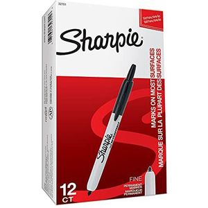 Sharpie Fine Permanent Marker met intrekbare punt 12er-Box zwart