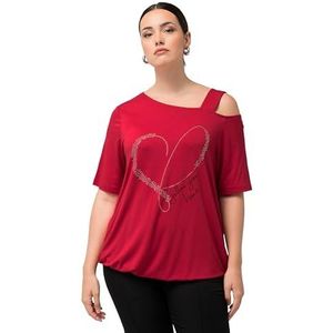 Ulla Popken Dames Strass Heart T-Shirt, rood, 58-60