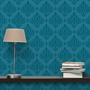Apalis Vliesbehang petrol barok patroonbehang breed | vliesbehang wandbehang foto 3D fotobehang voor slaapkamer woonkamer keuken | blauw, 98207