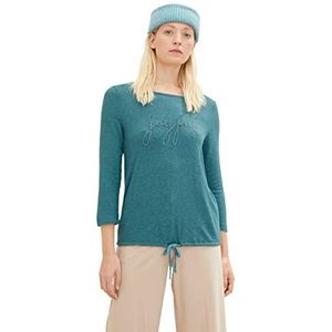 TOM TAILOR Dames T-shirt met opschrift 1032701, 30669 - Pastel Teal Melange, XXS
