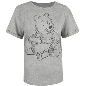 Disney Winnie The Pooh Sketch T-shirt voor dames, Grijs (Grijs Marl Spo), 38