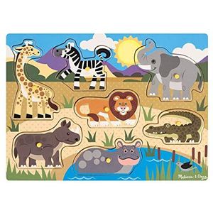Melissa & Doug Houten knoppuzzel - Safari | Puzzels | Houten speelgoed | Montessori Speelgoed | leerrijk speelgoed | 2+ | Cadeau voor jongens en meisjes