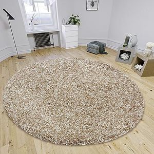 HANSE Home Shaq Hoogpolig tapijt, rond, rond woonkamertapijt, hoogpolig, modern patroon, wollig, zacht, voor woonkamer, slaapkamer, tienerkamer, crèmebeige bruin, 120 cm