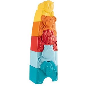 Chicco Eco+ Dierentoren, Stapelbare Toren en Stapelvormen, 5 gekleurde stapelbare vormen, Gerecycled Plastic, Ontwikkelt Logica en Handvaardigheid, Made in Italy, Educatieve Spellen, 9-36 Maanden