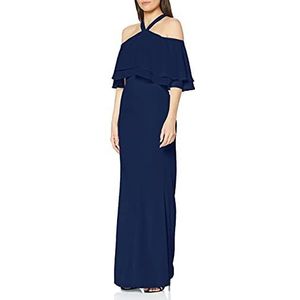 Gina Bacconi Carys Crêpe en Chiffon Maxi Feestjurk voor dames, Blauw (zwart), 34 NL