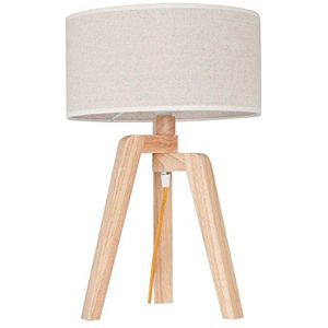 Homemania tafellamp Tris kleur eiken, wit van hout, PVC-paar, woonkamer, keuken, slaapkamer, kantoor, E27, eenheidsmaat