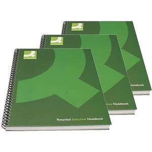 Q-Connect Wirebound A4 Hardback Gerecycled Notebook 160 pagina's - Groen, Pack van 3