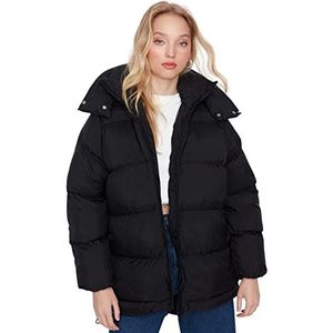 Trendyol Dames capuchon effen oversized winterjas jas, zwart, S, Zwart, S