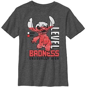 Disney Lilo & Stitch Badness Level Boy's Crew Tee, Charcoal Heather, Small, Charcoal Heather, S