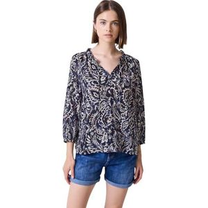 Street One Studio Damesblouse met patroon en ruches, Dark Void Blue, 46
