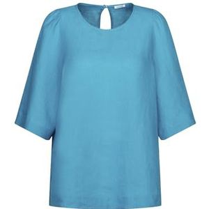 Seidensticker Dames Shirtblouse - Fashion Blouse - Regular Fit - Ronde hals - Korte mouwen - 100% linnen, turquoise, 44