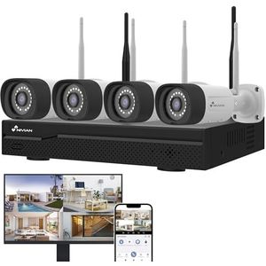 NIVIAN SuperHD Wifi-camerakit met recorder, intelligente veiligheid voor thuis of bedrijf, nachtzicht, menselijke detectie van IA, bidirectionele audio, eenvoudige installatie (10-kanaals - 4 camera's