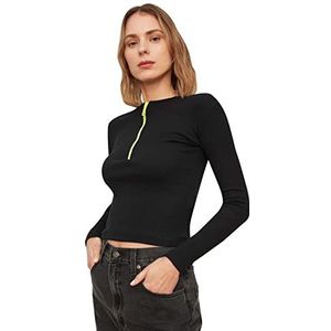 Trendyol Dames Zwarte Rits Gedetailleerd Gebreide Blouse, L