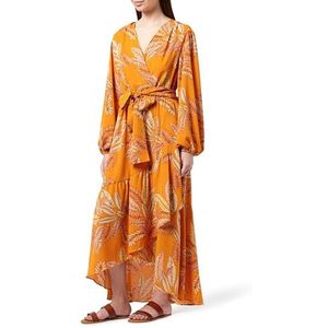 NALLY dames maxi-jurk jurk, Oranje meerkleurig., XL