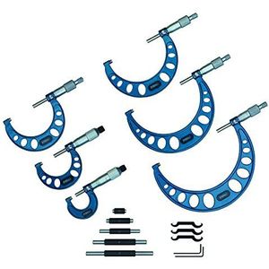Fowler 52-215-006-1 inch micrometer met satijnen chroom afwerking, 0-6 inch meetbereik, 0 inch afstudeerinterval, set van 6, met volledige garantie van één jaar