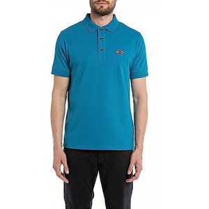 Replay Poloshirt voor heren met korte mouwen, piqué stretch, blauw (Ming Blue 182), XL, Ming Blue 182, XL