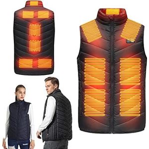 Mrrihand Verwarmde kleding met 9/13/17 verwarmde zones, verwarmd vest voor mannen en vrouwen, 3 temperatuurniveaus, USB-opladen, verwarmde jas, voor wandelen (powerbank niet inbegrepen), Zwart-13