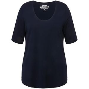 Ulla Popken Dames grote maten plus size T-shirt, voorzijde dubbellaags, V-hals, halve mouwen middernacht blauw 54+ 820860760-54+, Middernachts blauw, 54/56 NL