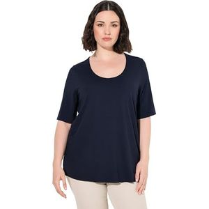 Ulla Popken - Shirt - Navy - Effen - Halve Mouw - Wijde Pasvorm