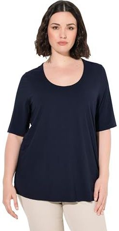 Ulla Popken - Shirt - Navy - Effen - Halve Mouw - Wijde Pasvorm