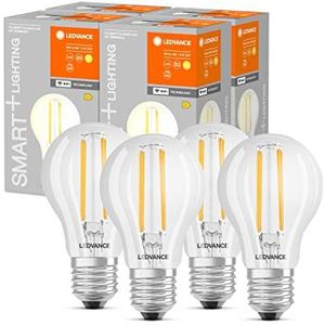 LEDVANCE Slimme LED-lamp met WiFi-technologie, E27-fitting, dimbaar, warmwit (2700 K), vervangt gloeilampen met 60 W, SMART+ WiFi Classic Dimbaar, 4-pak