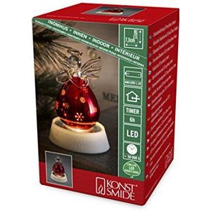 Konstsmide LED glasfiguur Engel, rood, klein, met 3 functies, 6h timer, 1 warm witte diode, werkt op batterijen, binnen (exc.), 3 x AAA 1.5V (exc.) - 3392-550