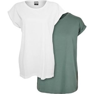 Urban Classics Dames T-shirt, ondoorzichtig, verpakking van 2 stuks, Wit + paleleaf, 5XL
