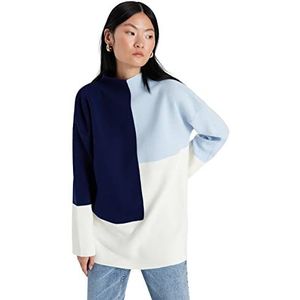 Trendyol Dames kleurblok lange mouwen ontspannen hijab-sweater, blauw, XL