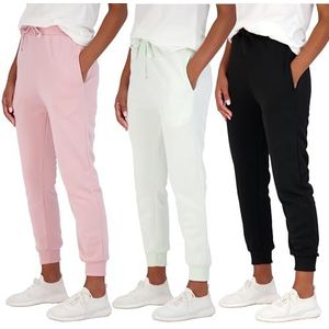 Real Essentials 3 Pack: Dames Relaxed Fit Fleece Jogger Joggingbroek - Casual Athleisure (verkrijgbaar in grote maat), Set 8, XXL