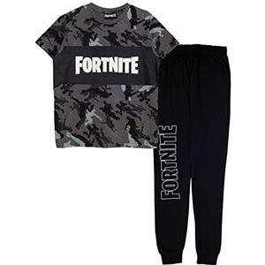 Fortnite Lange pyjamaset voor jongens, dansende emotes camo T-shirt met ronde hals, 100% katoen, officiële merchandise, leeftijd van 7 tot 15 jaar