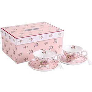 Koffie thee kopjes en schotels set van 2 vintage flora roze lavendel porselein geschenkdoos (Rose roze 2st)