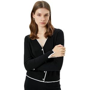 Koton Dames V-hals parel knoop gebreide sweater, zwart (999), M