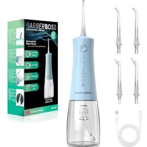 BarberBoss Monddouche, Draadloze Elektrische Waterflosser, 5 Drukstanden, IPX8 Waterdicht, Draagbare Monddouche voor Tandvleesverzorging (Pastelblauw)