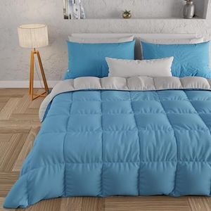 PETTI Artigiani Italiani - Dekbed voor tweepersoonsbed, tweepersoonsbed, eenkleurig, lichtblauw, grijs, 100% Made in Italy