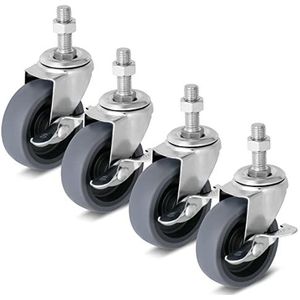 Caster wielen 3"" vergrendeling stuurpen wielen, 1/2"" -13 x 1-1/2"" (stuurpen diameter 1/2"", steellengte 1-1/2"") schroefdraad wielen zwenkwielen set van 4 Heavy Duty wielen grijs