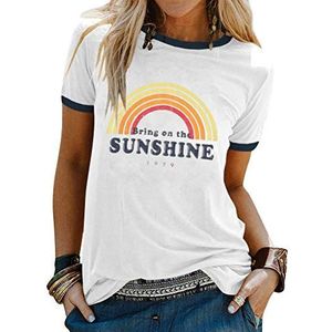 Dresswel Dames Bring On The Sunshine T-shirt met korte mouwen en ronde hals, regenboog, grafische print, zomertops, 11, wit, M
