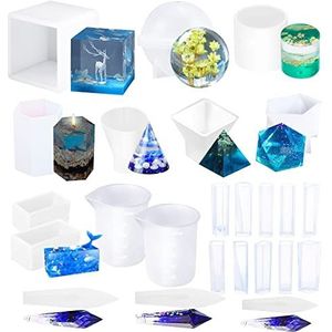 Woohome 24pcs Crystal Resin Molds Garland Crystal Shapes, Pyramid Silicone Resin Shape, Ball Strip Cone Cylinder Resin Moulds For Jewelry Making ASIN