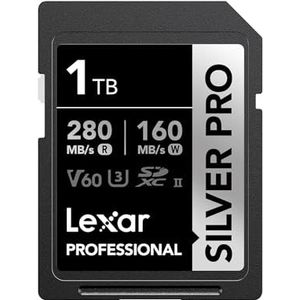 Lexar SILVER PRO SD-kaart 1 TB, UHS-II SD-geheugenkaart, V60, U3, C10, tot 280 MB/s lezen, 160 MB/s schrijven, SDXC-kaart voor DSLR/Camera/Professionele fotograaf/Videograaf/Liefhebber