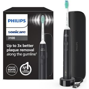 Philips Sonicare 3100 elektrische tandenborstel, sonische tandenborstel, druksensor en timer, reisetui, zwart, model HX3673/14