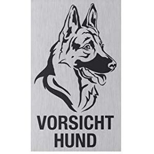 Metafranc Kleefbord ""Vorsicht Hund"" - 100 x 60 mm - Van aluminium - in moderne roestvrijstalen look - zelfklevende achterkant/bewegwijzering/infobord/waakhond / 507420