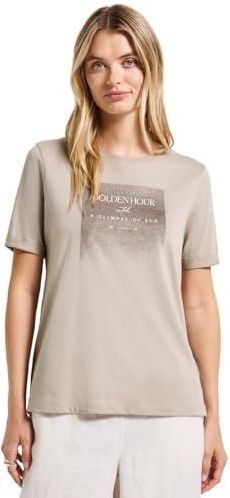 STREET ONE - Shirt - Donkerbeige - Kwartmouw - Ronde Hals - Tekst Print